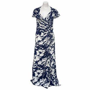 Tadashi Collection Floral Maxi Gown Ruched Bodice Draped Back 16